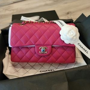 Chanel Small Classic Double Flap Raspberry Pink GHW